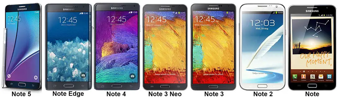 Galaxy Notes Side By Side - Note 5, Edge, 4, 3 Neo, 3, 2 & 1